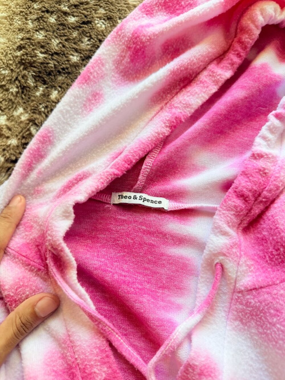 Size M Theo & Spence Pink Tie Dye Soft Fleece Hoodie - Picture 7 of 8